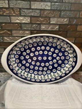 Blue White Ceramic Serving Platter with Eye Pattern
